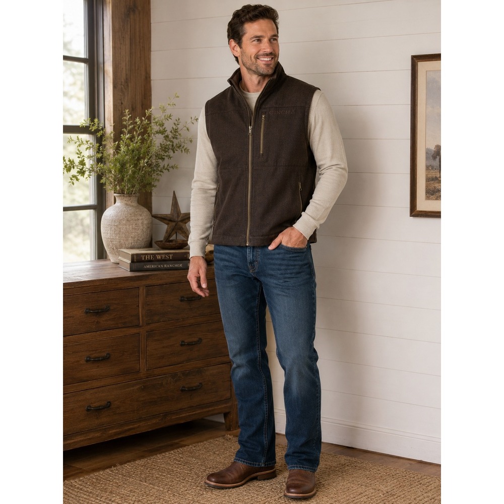 Cinch Brown Softshell Zip Front Vest Mens 4XL Western Ranch Outdoor Fleece Lined